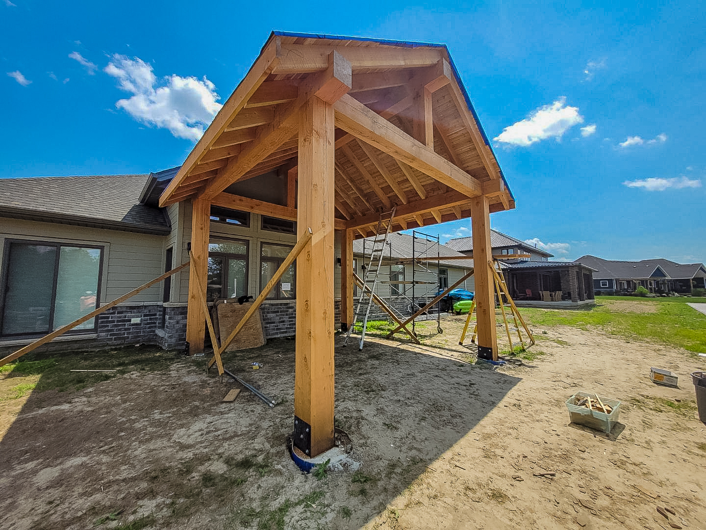 Large timber frame pavilion under construction